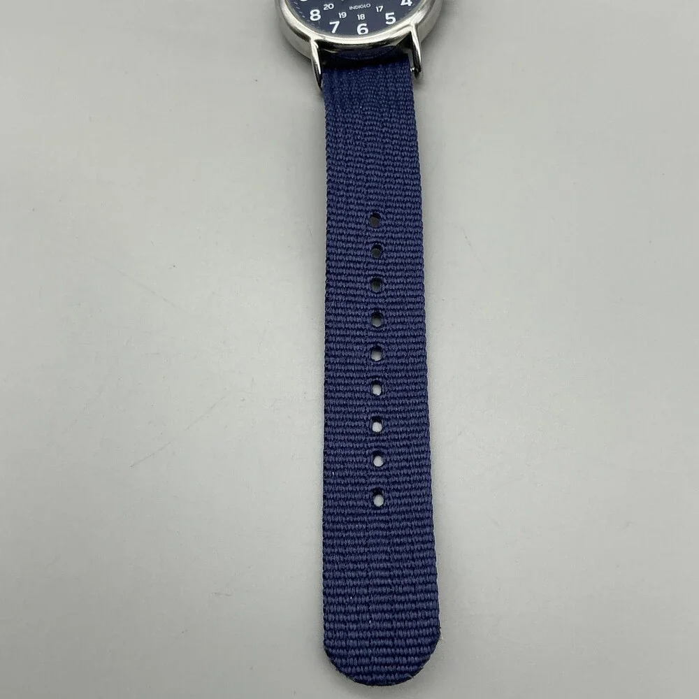 Timex Weekender Indiglo Mens Watch 38mm Blue Dial Blue Nylon New Battery
